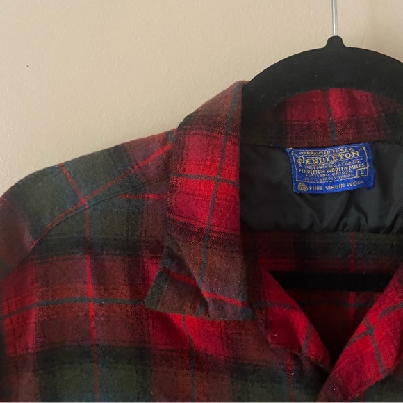 Pendleton• vintage red green wool flannel plaid button up shirt - Picture 8 of 13